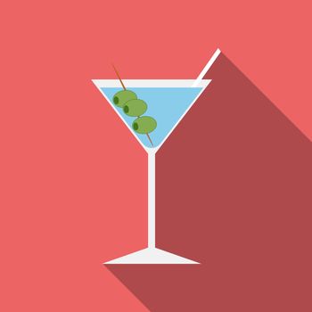 Flat design modern vector illustration of cocktail icon with long shadow.