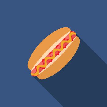 Flat design vector hotdog icon with long shadow