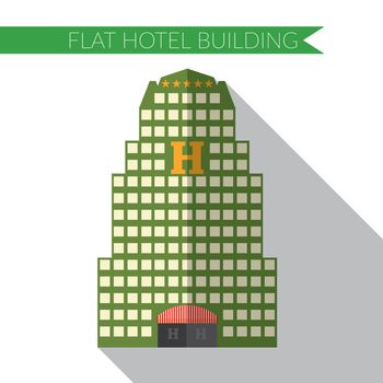 Flat design modern vector illustration of hotel building icon, with long shadow.