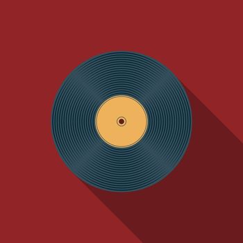Flat design vector vinyl record icon with long shadow.