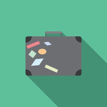 Flat design modern vector illustration of traveling bag icon with long shadow.