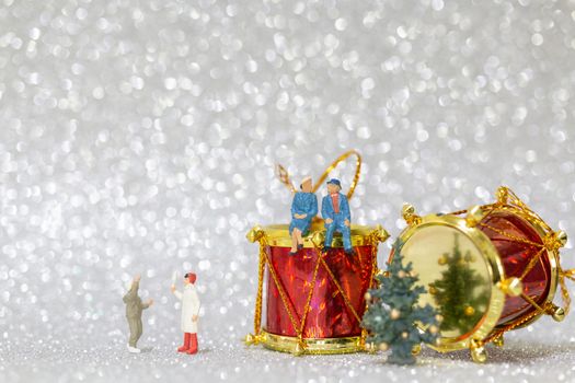 Miniature people, Happy family celebrating A Christmas  , Christmas and Happy New Year concept.