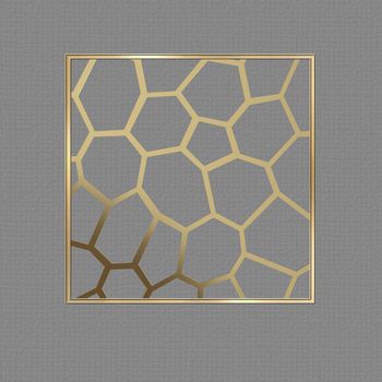 abstract golden design decoration. Geometric gold 3D frame on dark grey background. 3D render