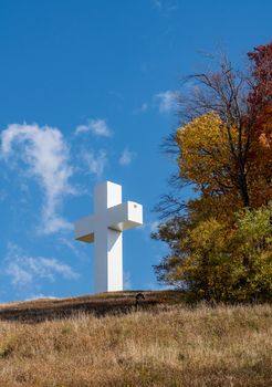 The metal structure of the Great Cross of Christ on Dunbar's Knob in Jumonville, PA