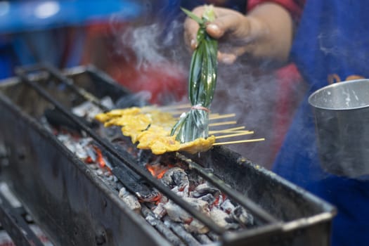 Pork Satay roast on the stove heat thai street food