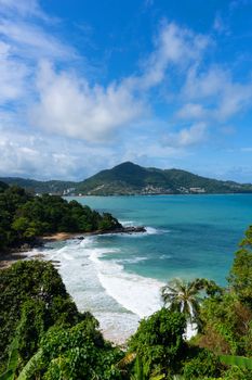 Tropical paradise in in blue sea and sky at Phuket island, Thailand.