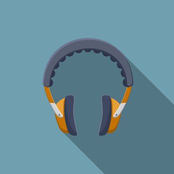Flat design vector headphones icon with long shadow.