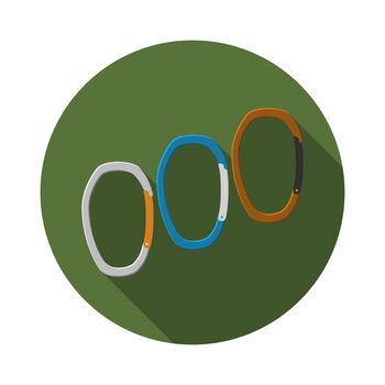 Flat design modern vector illustration of carabiner icon, camping, hiking and mountaineering equipment with long shadow.