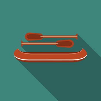 Flat design modern vector illustration of canoe icon, with long shadow.