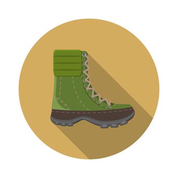 Flat design modern vector illustration of trekking boot icon, camping and hiking equipment with long shadow.