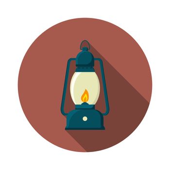 Flat design modern vector illustration of lantern icon, camping and hiking equipment with long shadow.