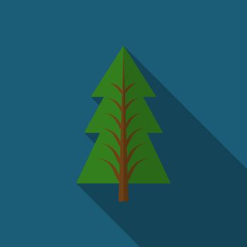 Flat design modern vector illustration of pine tree icon, with long shadow.