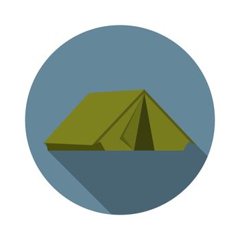 Flat design modern vector illustration of tent icon, camping and hiking equipment with long shadow.