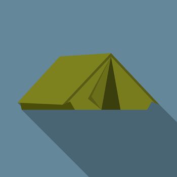 Flat design modern vector illustration of tent icon, camping and hiking equipment with long shadow.