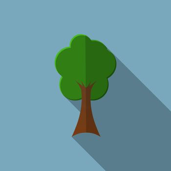 Flat design modern vector illustration of tree icon, with long shadow.