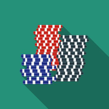 Flat design vector gambling chips icon with long shadow.