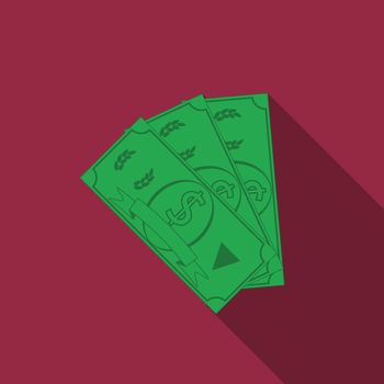 Flat design vector money icon with long shadow.