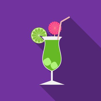 Flat design modern vector illustration of cocktail icon with long shadow.