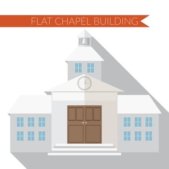 Flat design modern vector illustration of chapel or wedding church building icon, with long shadow.