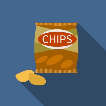Flat design vector chips icon with long shadow