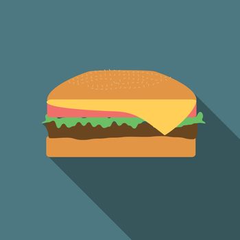 Flat design vector burger icon with long shadow