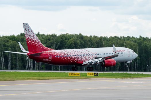 July 2, 2019, Moscow, Russia. Airplane Boeing 737-800 Rossiya - Russian Airlines at Vnukovo airport in Moscow.
