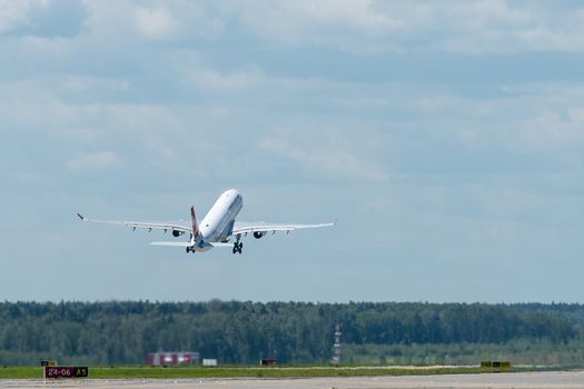 July 2, 2019, Moscow, Russia. Airplane Airbus A330-300 Turkish Airlines at Vnukovo airport in Moscow.