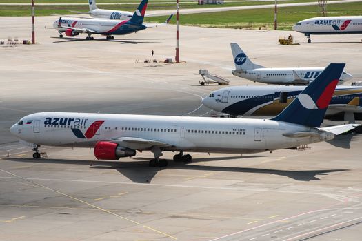 July 2, 2019, Moscow, Russia. Airplane Boeing 767-300 Azur Air airline at Vnukovo airport in Moscow.