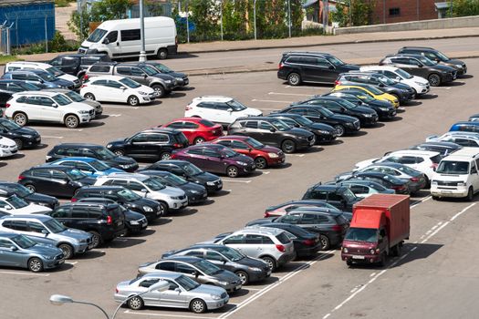 July 2, 2019 Moscow, Russia. Cars in a parking lot near the Vnukovo International Airport in Moscow.