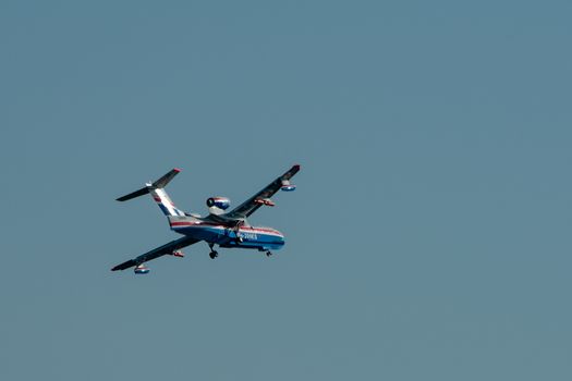 August 30, 2019. Zhukovsky, Russia. Multipurpose amphibious aircraft Beriev Be-200 Altair  at the International Aviation and Space Salon MAKS 2019.