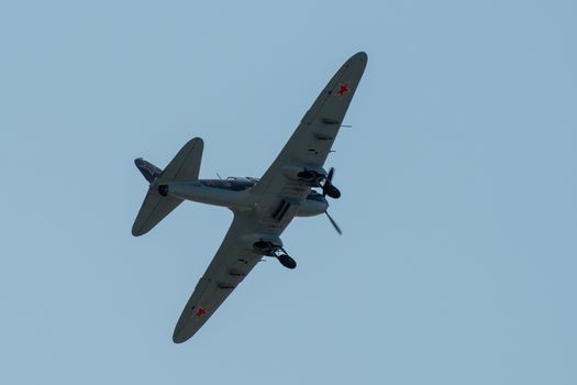 August 30, 2019. Zhukovsky, Russia. Soviet attack aircraft of the Second World War Ilyushin Il-2 at the International Aviation and Space Salon MAKS 2019.