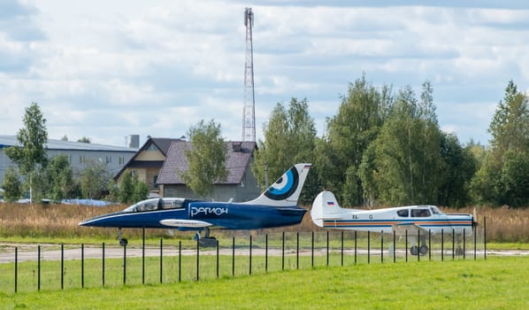 September 12, 2020, Kaluga region, Russia. The Aero L-39 Albatros training aircraft performs a training flight at the Oreshkovo airfield.