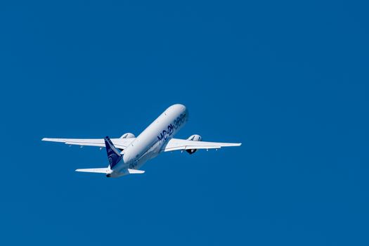 August 30, 2019. Zhukovsky, Russia. Promising Russian medium-range narrow-body passenger aircraft Irkut MC-21 at the International Aviation and Space Salon MAKS 2019.