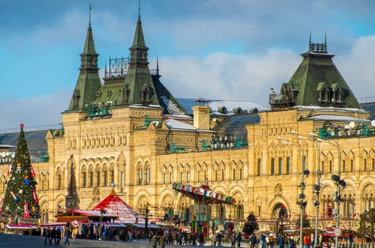 February 5, 2020 Moscow, Russia, New Year's Fair on Red Square in Moscow.
