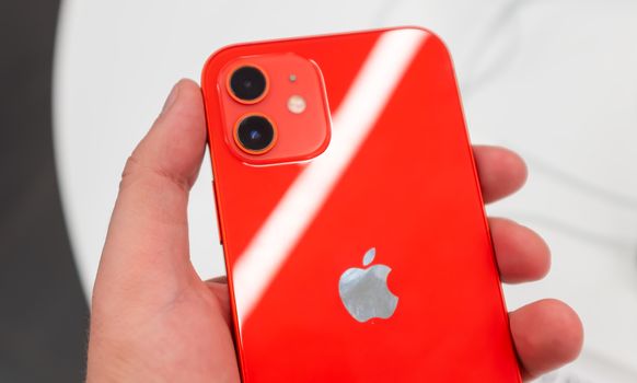 October 23, 2020, Moscow, Russia. New smartphone from Apple Iphone 12 on the counter of the store.