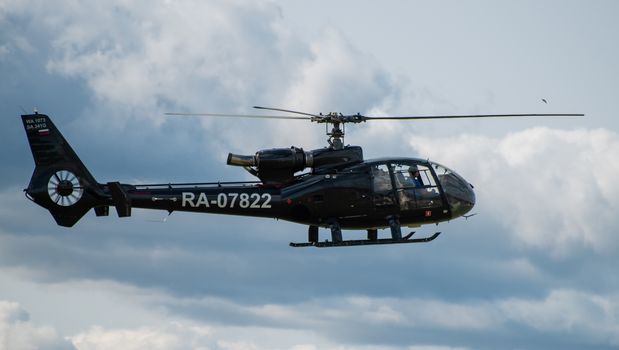 September 12, 2020, Kaluga region, Russia. Helicopter Sud-Aviation Gazelle SA 341 G at the airport Oreshkovo.