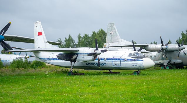 July 18, 2018, Moscow region, Russia. Soviet turboprop passenger aircraft Antonov An-24 at the Central Museum of the Russian Air Force in Monino.