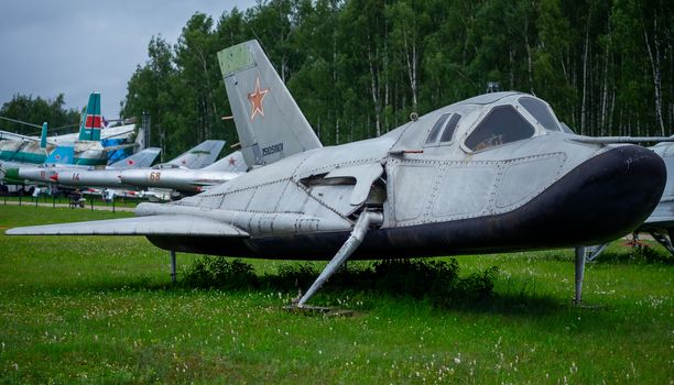 July 18, 2018, Moscow region, Russia. Flight subsonic analogue of an experimental manned orbital aircraft Mikoyan-Gurevich MiG-105 at the Central Museum of the Russian Air Force in Monino.