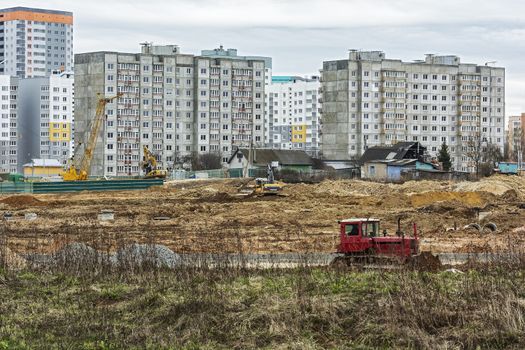Belarus, Minsk - 21.04.201: Construction of a new microdistrict on the site of the demolished private sector