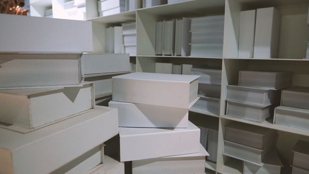 Realistic white color book shelf stack mock up for decoration in reading room which every book designed and made from hardcover paper and align on the wall and represent modern interior design