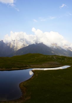 Khoruldi or Qoruldi lake in the mountains of Georgia, Svaneti.