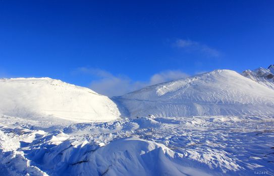 Mountain landscape and beautiful view in Khazbegi, Georgia