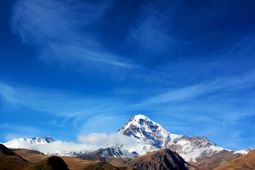 Mountain landscape of Mkhinvarthveri and beautiful view in Khazbegi, Georgia