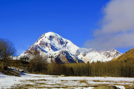 Mountain landscape of Mkhinvarthveri and beautiful view in Khazbegi, Georgia