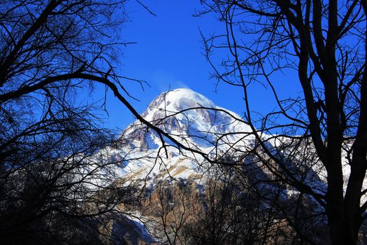 Mountain landscape of Mkhinvarthveri and beautiful view in Khazbegi, Georgia