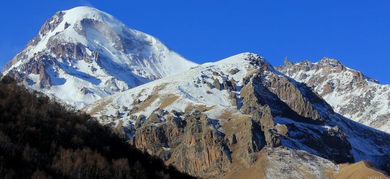 Mountain landscape of Mkhinvarthveri and beautiful view in Khazbegi, Georgia