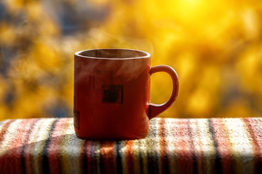 A cup of warm tea. Autumn comfort