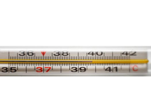 High temperature on a mercury thermometer. Sign of illness