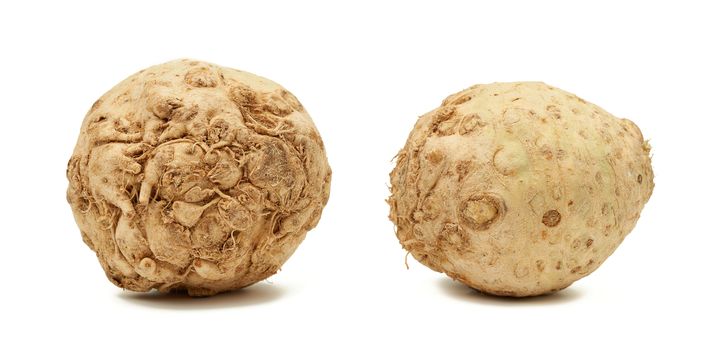 round celery root isolated on white background, set