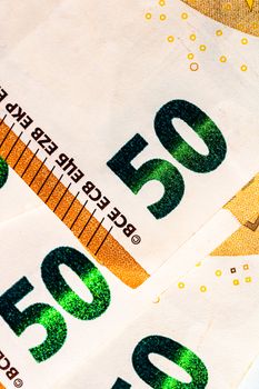 Close up of money euro banknotes, background of money euro isolated.